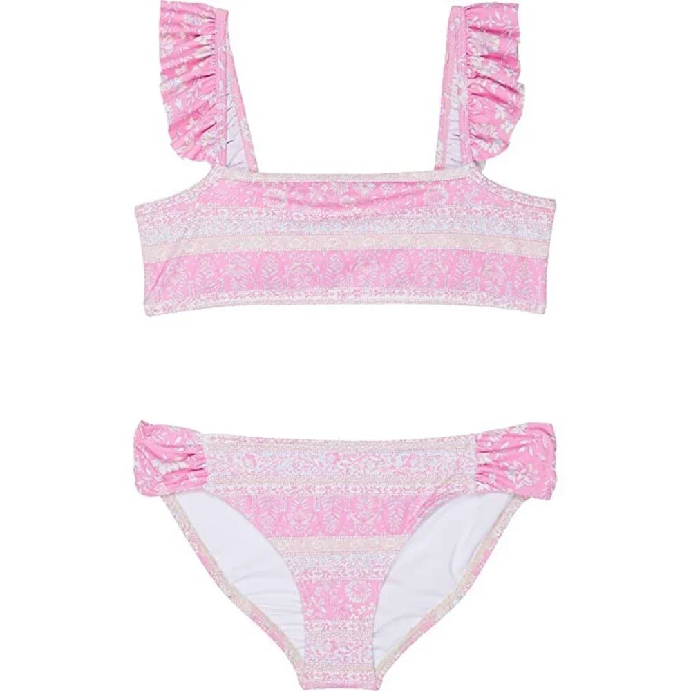 Billabong Day Dreamer Bikini Set Girls 4 Pink Floral Ruffle Swimwear JDM1642